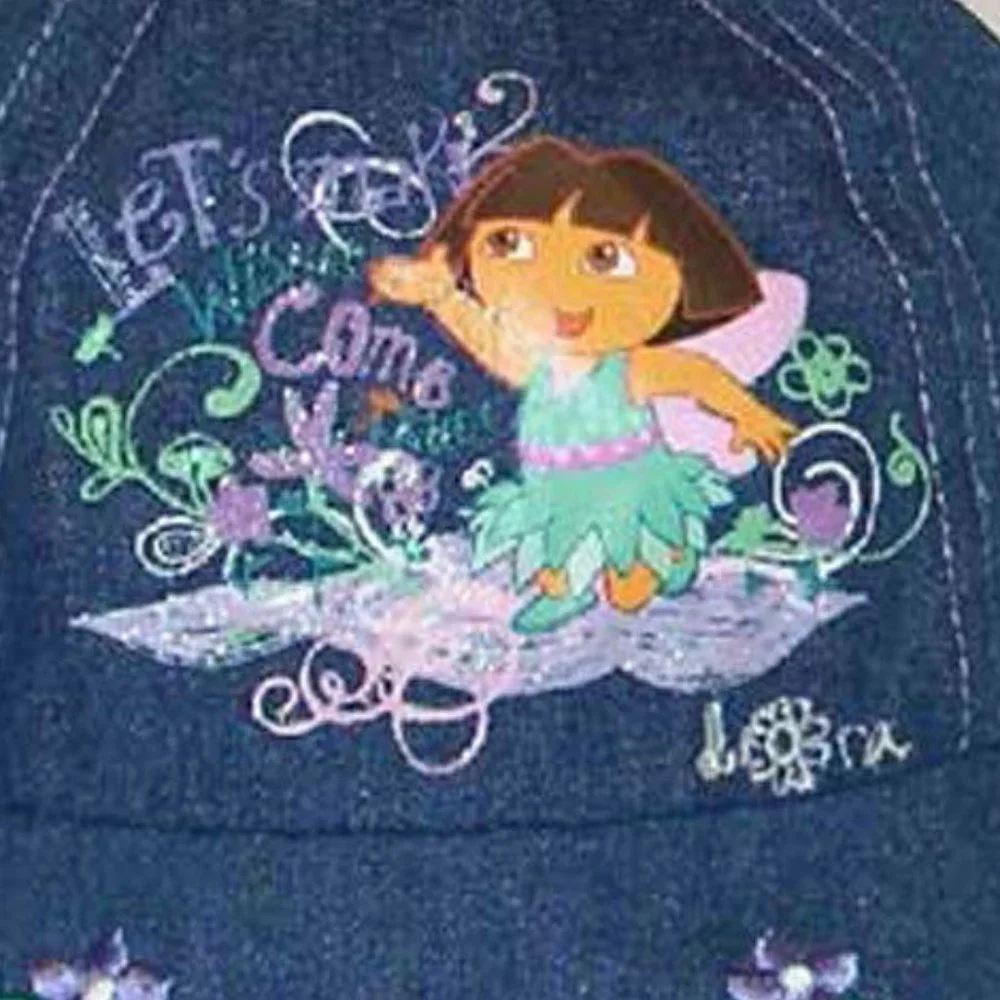 Dora the Explorer bucket hat cap NB Infant Denim Floral Blue Purple NEW